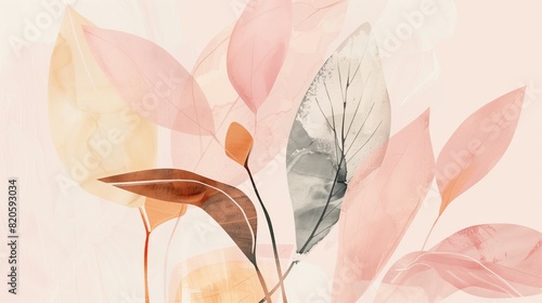 minimalist modern abstract botanical floral art, pastel colors