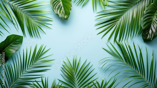 palm leaves background frame  empty copy space in the middle
