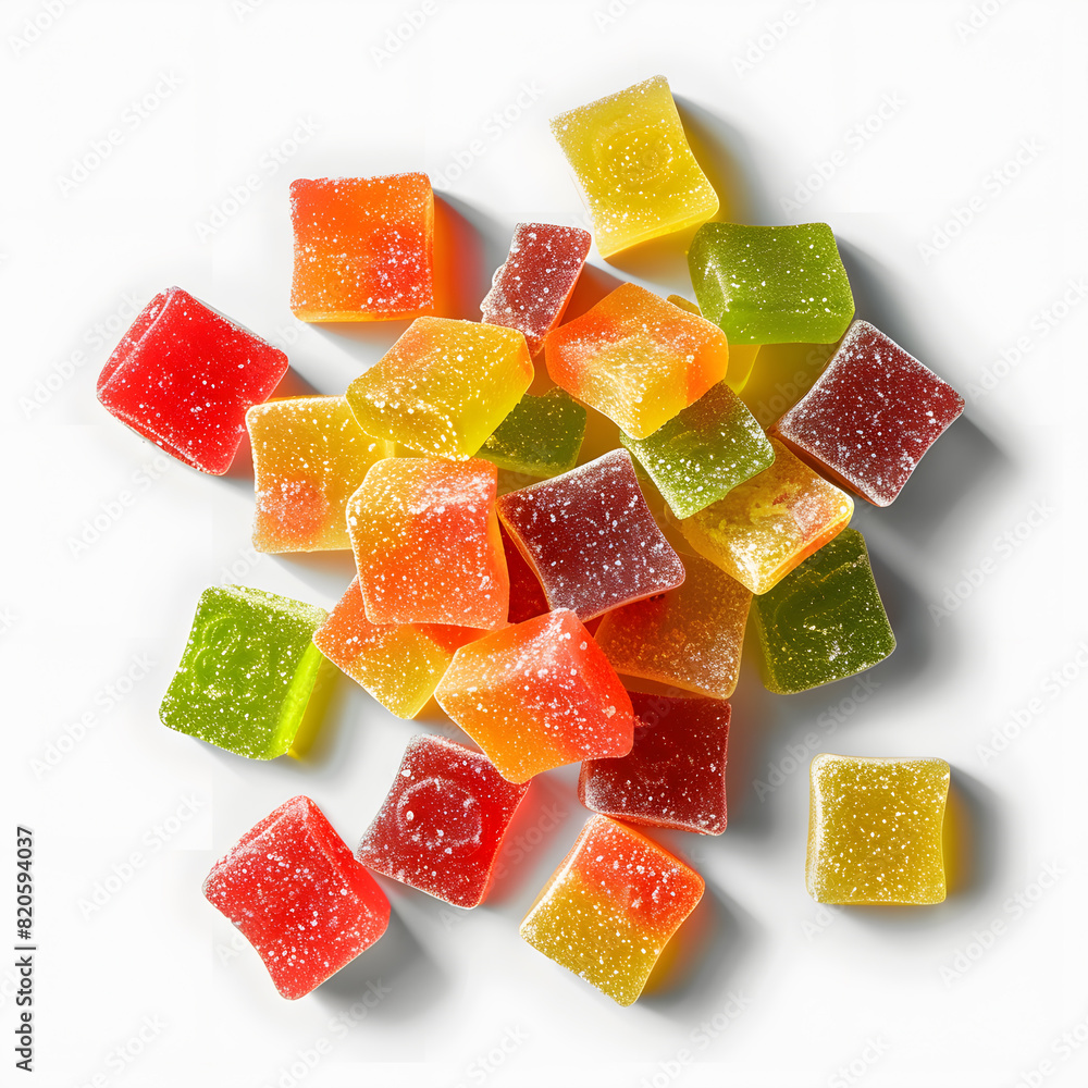 Colored jelly top view isolated on white background Colored jelly top view isolated on white background