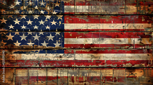 USA flag on dark wooden background
