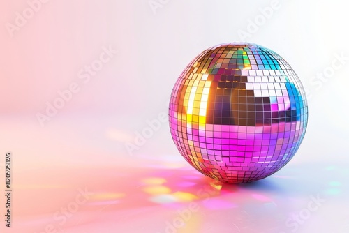 Colorful disco ball against a gradient background with vibrant light reflections  ideal for a party  dance  or celebration concept.