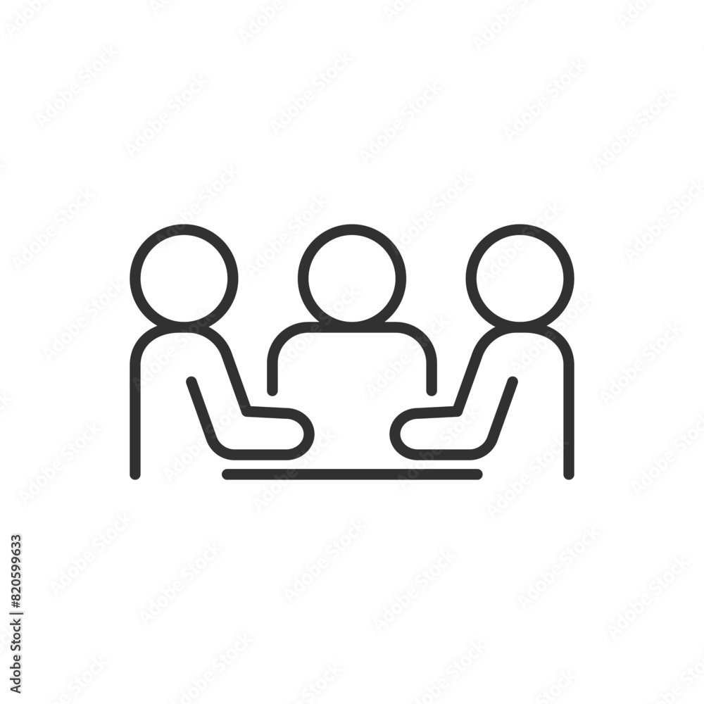 Meeting, linear icon. A negotiating table. People at the table. Line with editable stroke Meeting, linear icon. A negotiating table. People at the table. Line with editable stroke