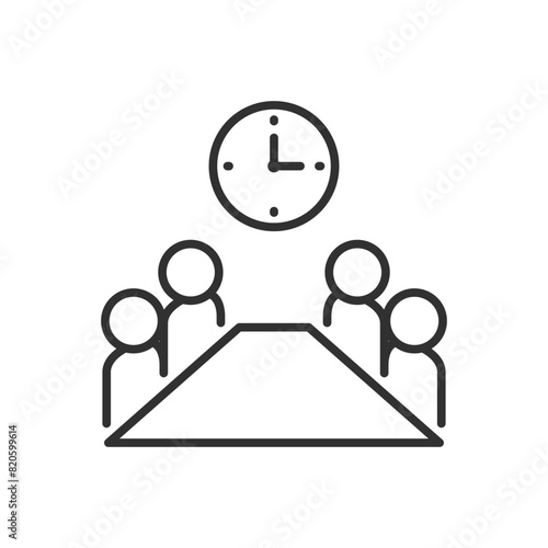 Meeting, linear icon. A negotiating table. People at the table. Line with editable stroke