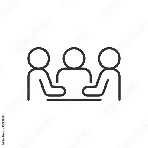 Meeting, linear icon. A negotiating table. People at the table. Line with editable stroke
