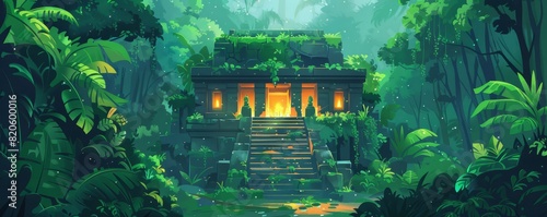 A mystical temple hidden within a dense jungle, where ancient relics and sacred artifacts hold the key to unlocking the secrets of the past.   illustration. photo