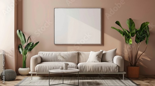 Mockup poster in modern living room interior background 