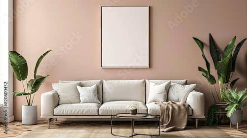 Mockup poster in modern living room interior background 