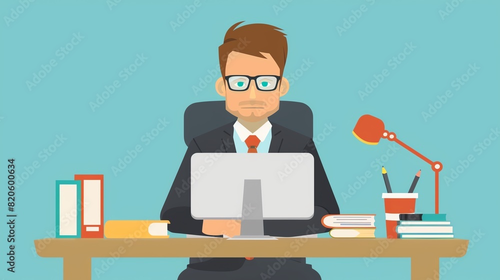 A professional man sits at his desk, working on his computer A professional man sits at his desk, working on his computer