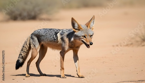 A Jackal With Its Tail Wagging In Greeting