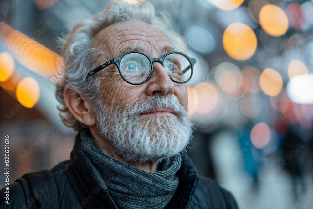 Mature Man Attending Modern Art Exhibition. Out of focus background - bokeh Mature Man Attending Modern Art Exhibition. Out of focus background - bokeh