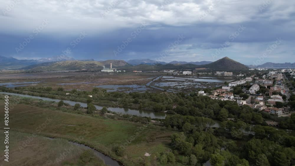 Aerial View of Alcudia City and River Aerial View of Alcudia City and River