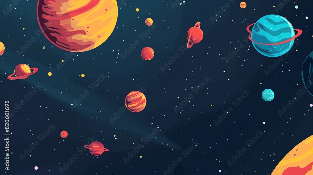 A beautiful space scene with multiple planets and stars.