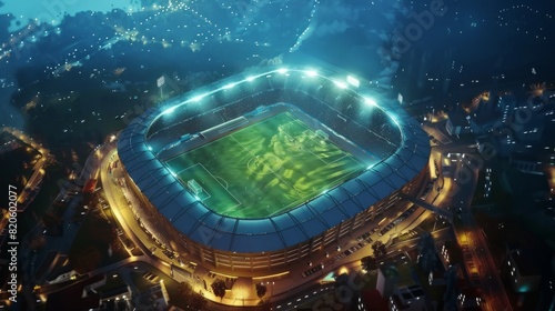 soccer stadium and. football stadium in the night.