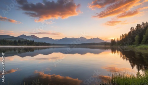 An image of beautiful lake at sunset © monkik.