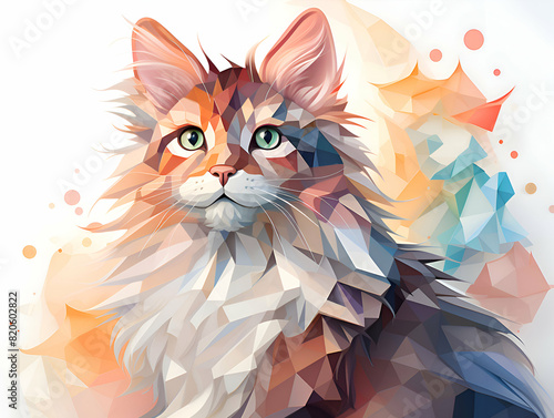Persian cat portrait. Colorful polygonal background.  illustration.
