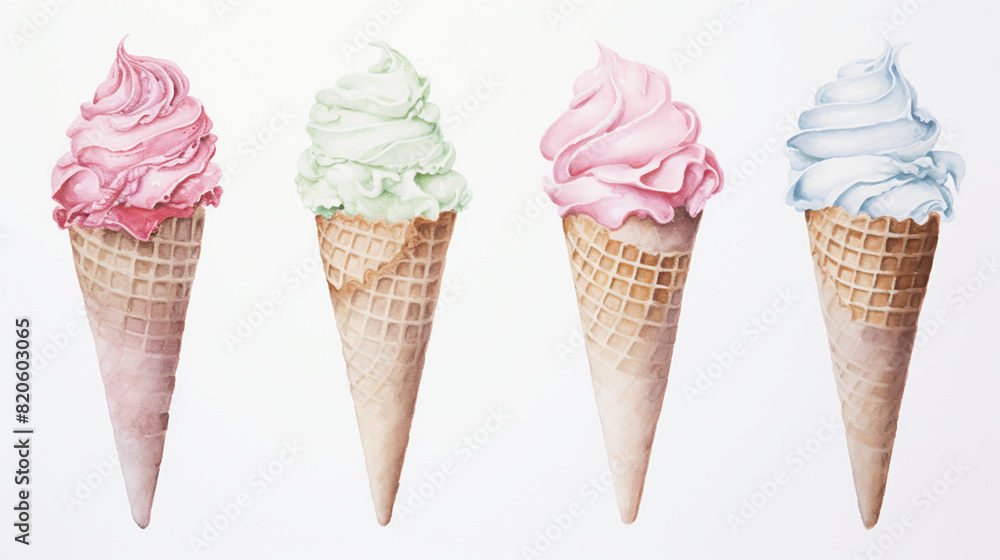 Delicious chocolate ice cream in crispy cones falling Delicious chocolate ice cream in crispy cones falling