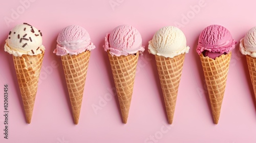 Explore a variety of food options like ice cream flavors and raspberries on a pink background. Perfect for cake decorating supplies or baked goods with a touch of artistry AIG50