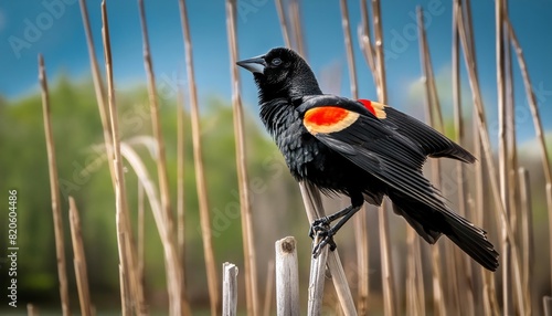 Red-winged Blackbird in its natural environment , generated by AI photo