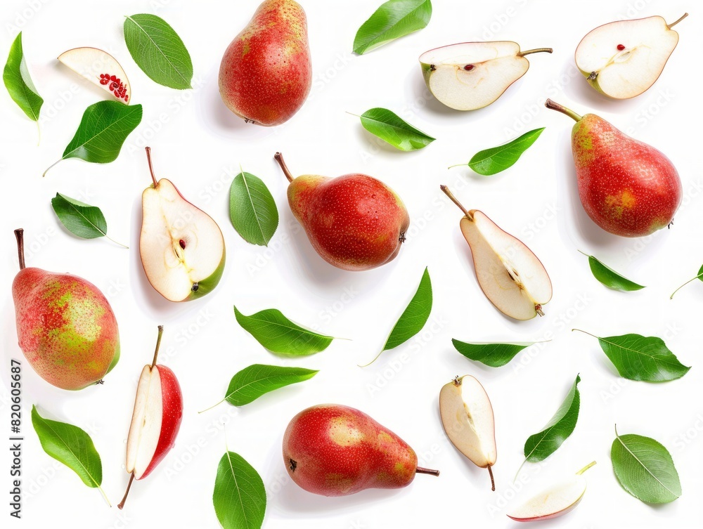 Pearfectly Ripe: A Creative Composition of Juicy Pears and Fresh Green Leaves Pearfectly Ripe: A Creative Composition of Juicy Pears and Fresh Green Leaves