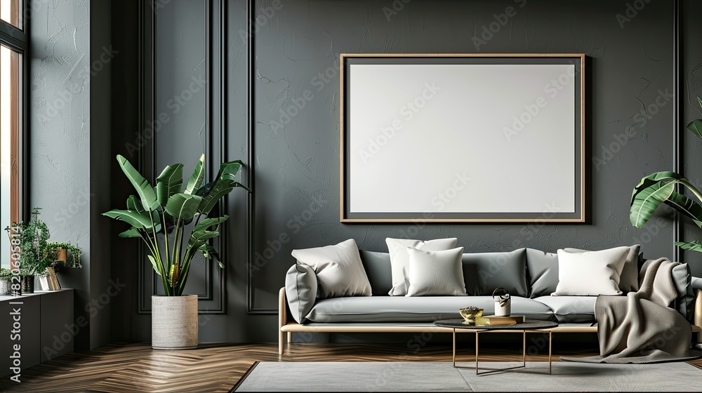 Mockup poster in modern living room interior background 