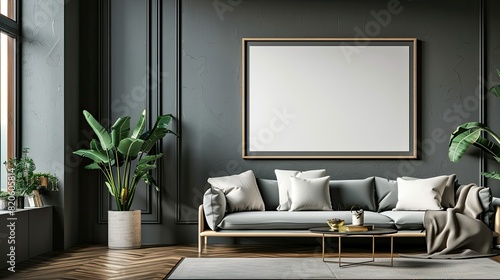 Mockup poster in modern living room interior background 