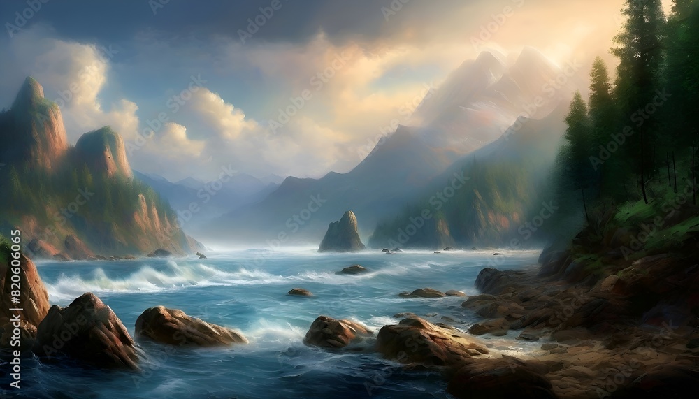 Fototapeta premium Landschaft Sturm in der Bucht. Hintergrund für das Design 3.