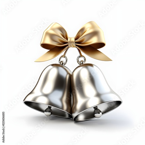 christmas bells with ribbon, Decorative christmas ornament with christmas golden bells or jingle bells Christmas decoration