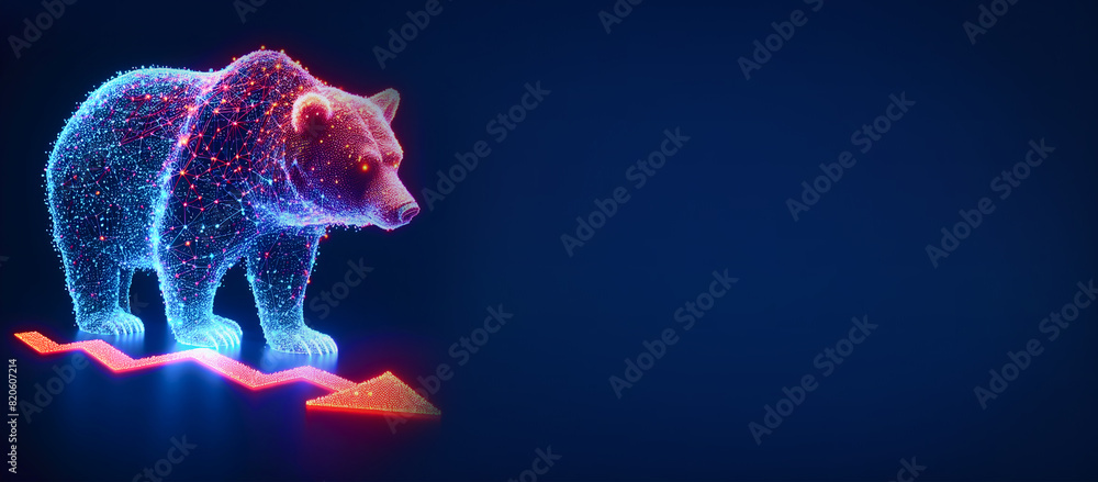 Fototapeta premium The bears struggle, stock bear market red Downward trend charts on the investment trading pessimistic expectations, bear, stock, down, recession, crisis, investment, chart network copy space