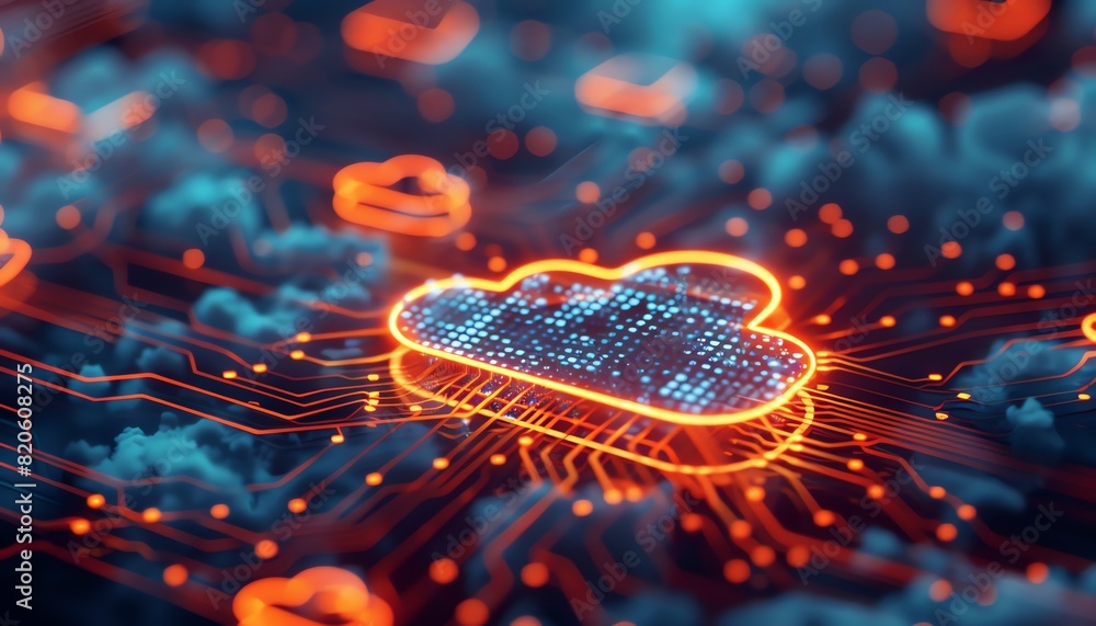 Obraz premium Closeup on secure cloud connections, vibrant encryption lines, abstract, cybersecurity focus