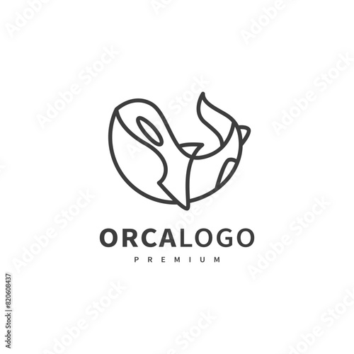 whale orca icon logo design with line art vector illustration 2