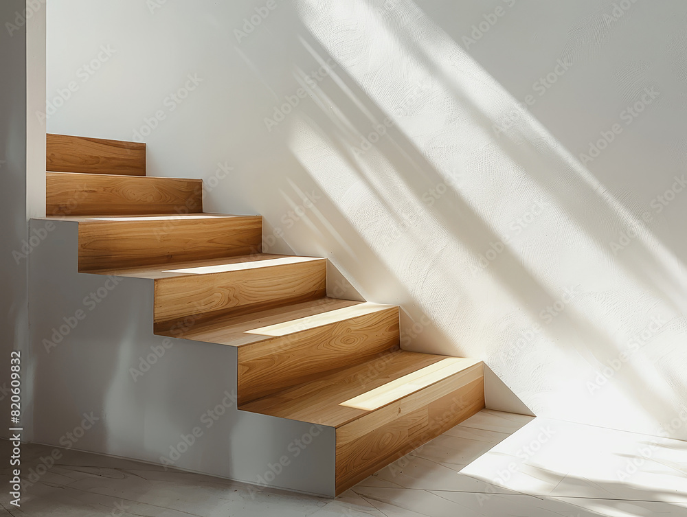 Modern wooden staircase in a private house. Modern wooden staircase in a private house.