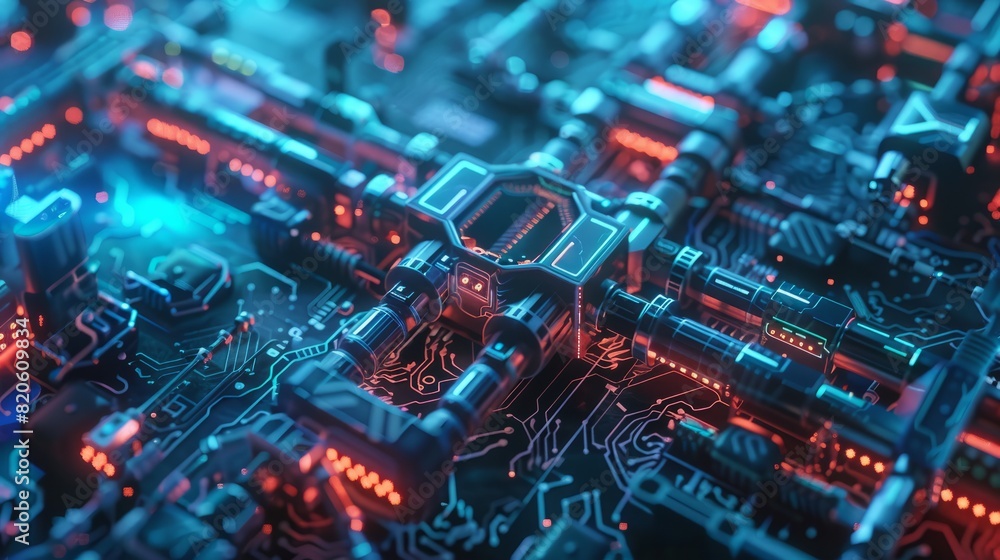 Blockchain interoperability theme top view visualizing crosschain connections robotic tone vivid Blockchain interoperability theme top view visualizing crosschain connections robotic tone vivid