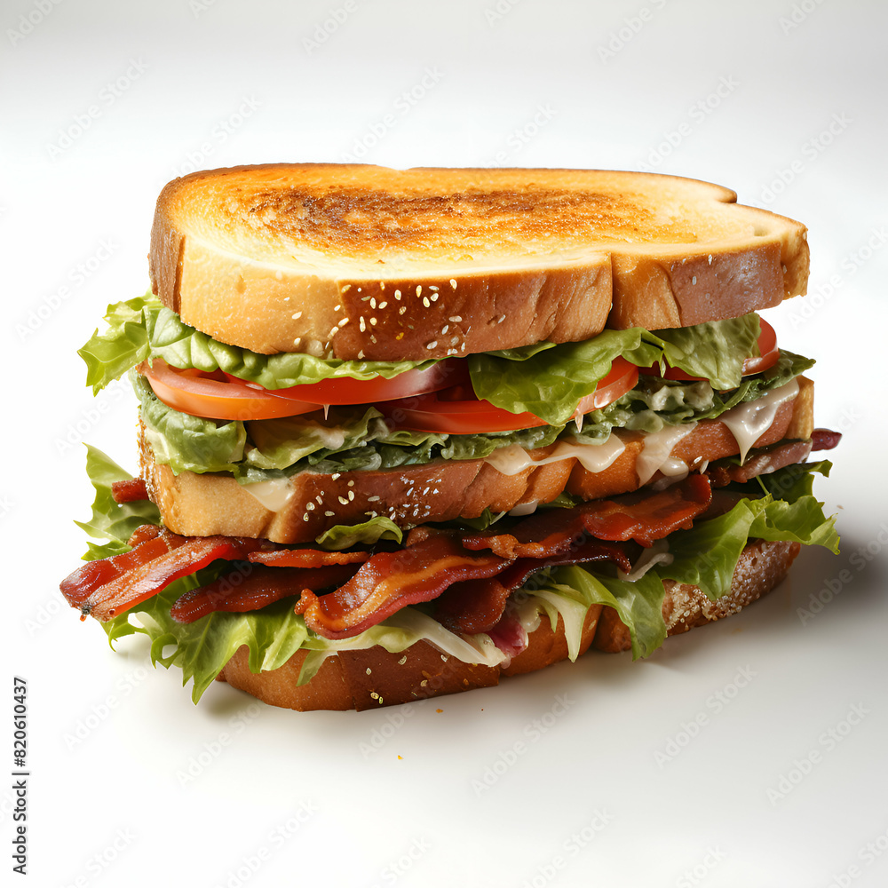 Sandwich with bacon. lettuce. tomato and cheese on white background Sandwich with bacon. lettuce. tomato and cheese on white background