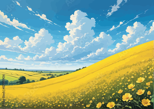 a painting of a field of yellow flowers