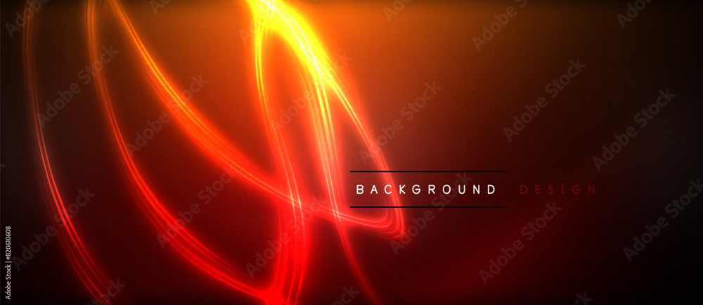 Neon glowing circle rays, light round lines in the dark, planet style neon wave lines. Energetic electric concept design for wallpaper, banner, background