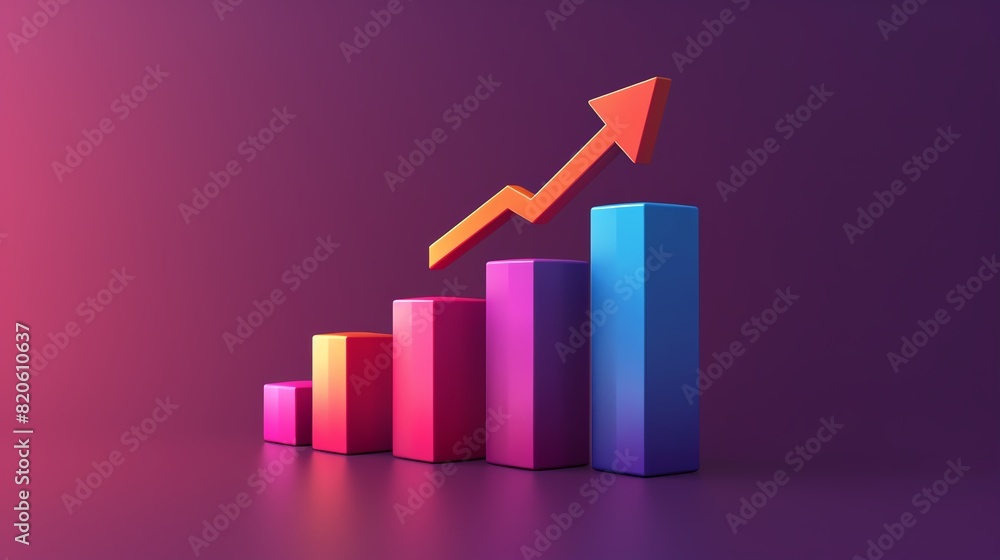 Minimalist icon of a rising bar chart with a single arrow, symbolizing increasing productivity and growth Minimalist icon of a rising bar chart with a single arrow, symbolizing increasing productivity and growth