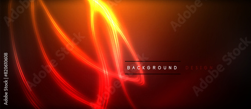 Neon glowing circle rays, light round lines in the dark, planet style neon wave lines. Energetic electric concept design for wallpaper, banner, background