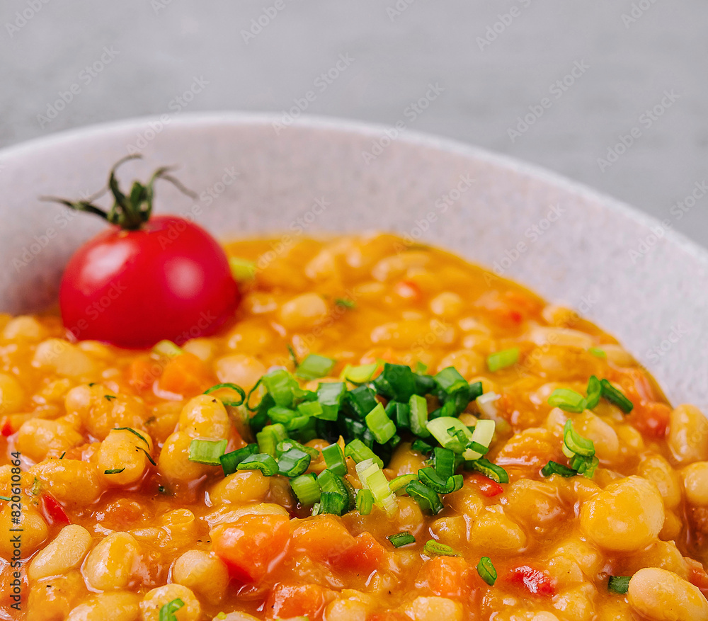 Homemade spicy chickpea stew with garnish Homemade spicy chickpea stew with garnish