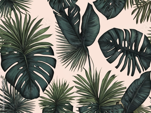 A tropical scene with green leaves. 