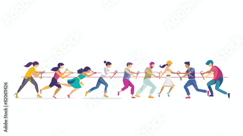 Tug of war men vs women vector flat illustration