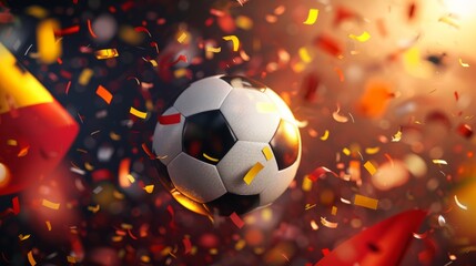Football and confetti. EM European Championship 2024. Germany, German flag, win, winner celebration concept background illustration.