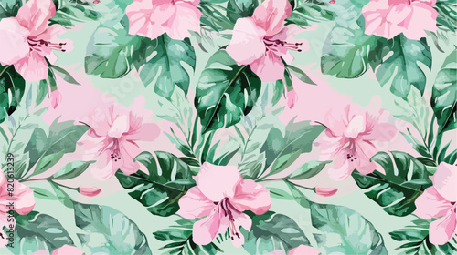 Pink green floral watercolor seamless pattern for background