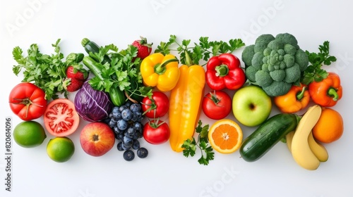 Healthy rainbow of fresh vegetables isolated on white background  panorama  copy space
