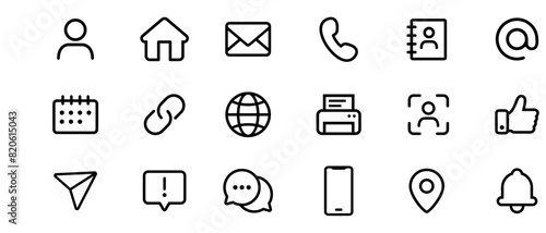Illustration Vector Graphic of contact us line icon design template. company connection business card, curriculum vitae icon set. Profile, website, address, location and mail logo symbol sign pack.