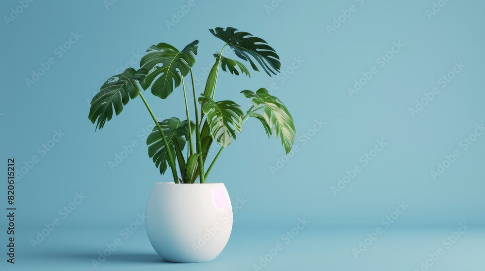 House Plants in White Pots on Blue Background: Bohemian Style Tropical Plant in Ceramic Pot. Plain Isolated on White Background. House Plants in White Pots on Blue Background: Bohemian Style Tropical Plant in Ceramic Pot. Plain Isolated on White Background.