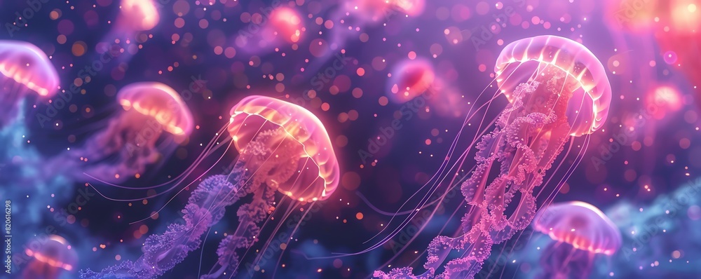 Jellyfish with long tentacles, pastel colors, neon glow, fantasy illustration Jellyfish with long tentacles, pastel colors, neon glow, fantasy illustration