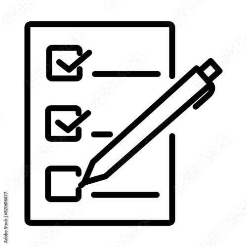 Clipboard with checklist and pen simple thin line icon vector.