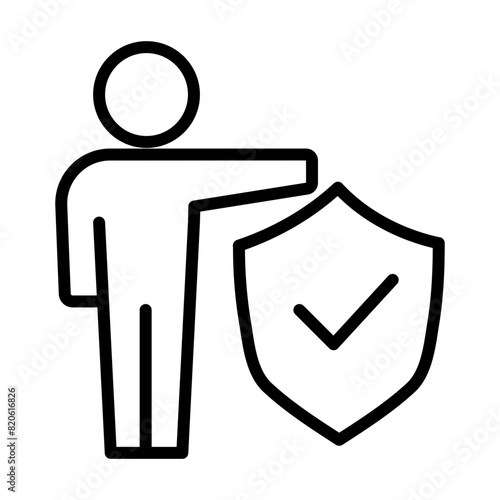People line icon with shield and check mark. Business symbol thin line icon.
