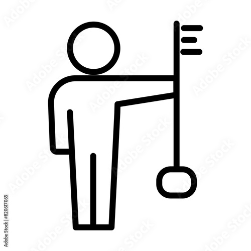 Person holding key thin icon. Businessman, employee, professional finding solution. Line icon for business and management.