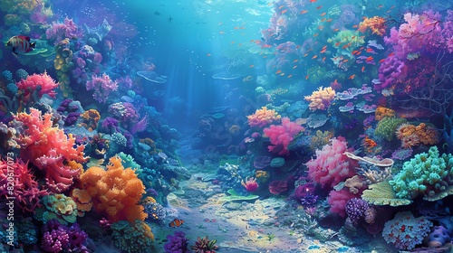 Ocean floor with treasures, pastel hues, fantasy, high detail